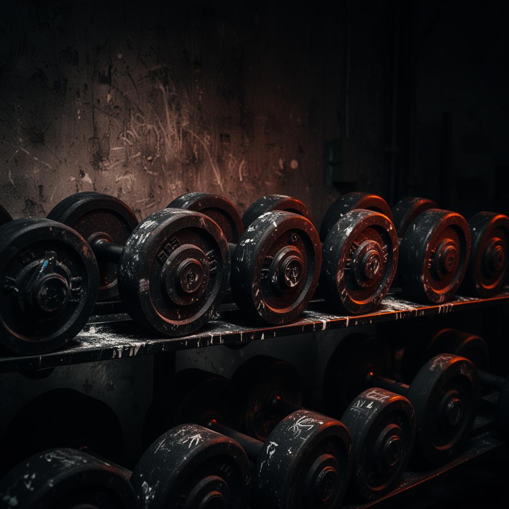 Carefully selected dumbbells and strength equipment arranged on a training floor